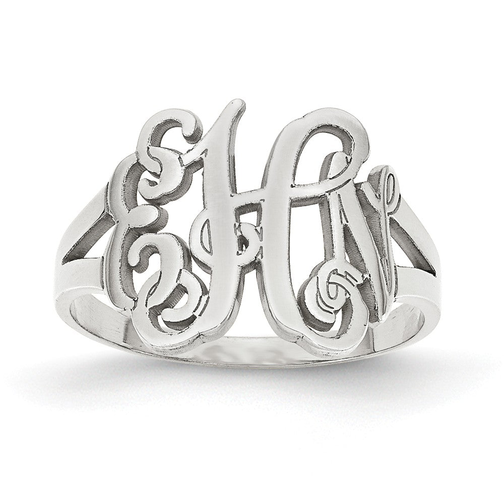10k White Gold Laser Polished Monogram Ring, Size: 7