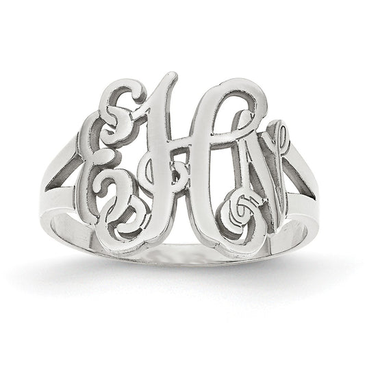 10k White Gold Laser Polished Monogram Ring, Size: 7