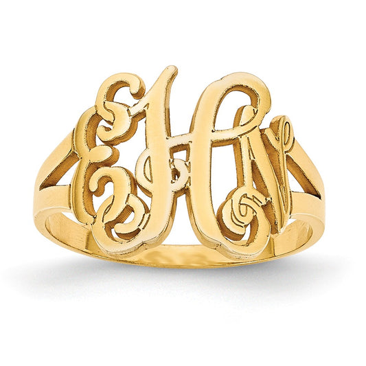 10k Yellow Gold Laser Polished Monogram Ring, Size: 7