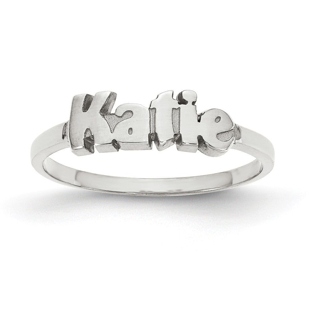10k White Gold Laser Polished Name Ring, Size: 7
