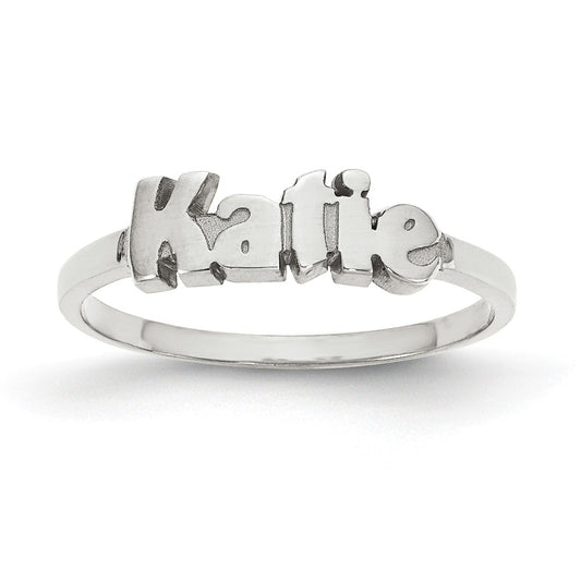 10k White Gold Laser Polished Name Ring, Size: 7
