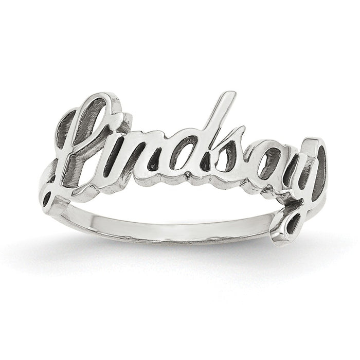 10k White Gold Laser Polished Name Ring, Size: 7