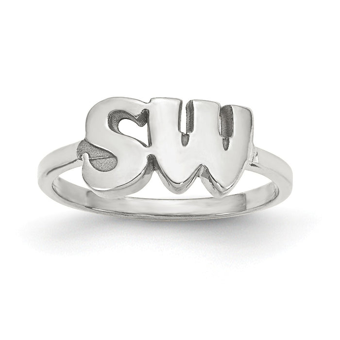 10k White Gold Laser Polished Initial Script or Block Font Ring, Size: 7