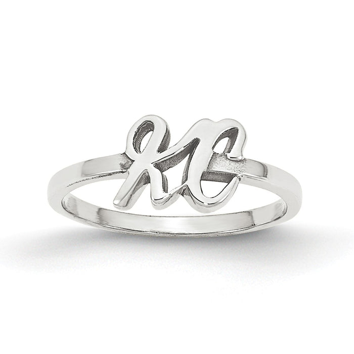 10k White Gold Laser Polished Initial Script or Block Font Ring, Size: 7