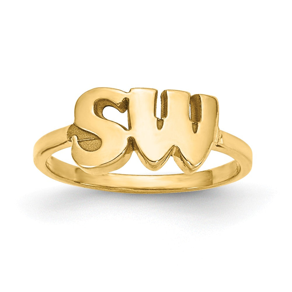 10k Yellow Gold Laser Polished Initial Script or Block Font Ring, Size: 7