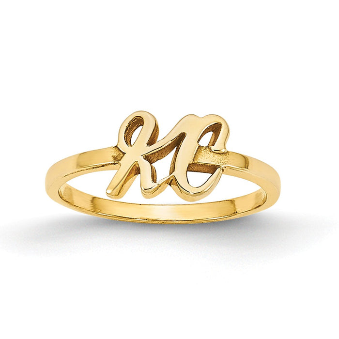 10k Yellow Gold Laser Polished Initial Script or Block Font Ring, Size: 7