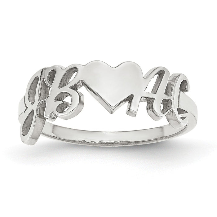 10k White Gold Laser Polished Couple's Initials And Heart Ring, Size: 7