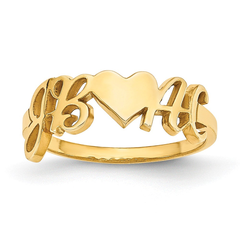 10k Yellow Gold Laser Polished Couple's Initials And Heart Ring, Size: 7