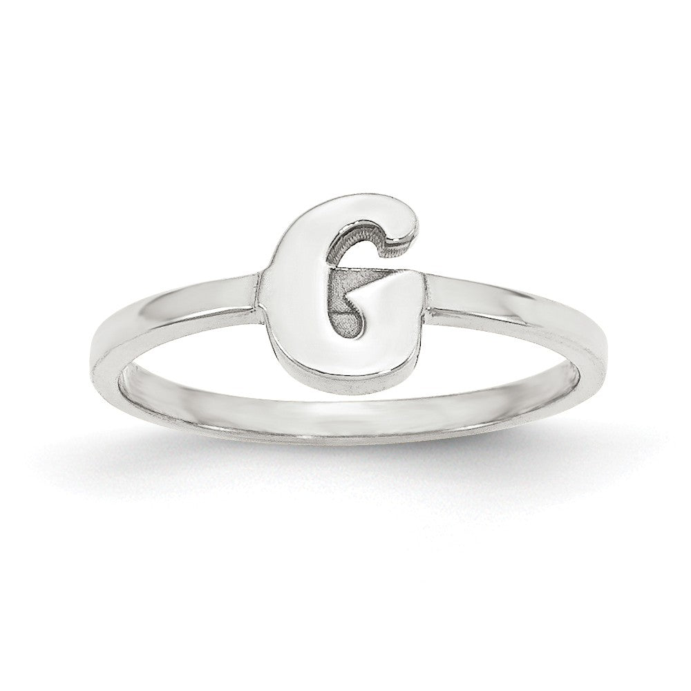 10k White Gold Laser Polished Initial Script or Block Font Ring, Size: 7
