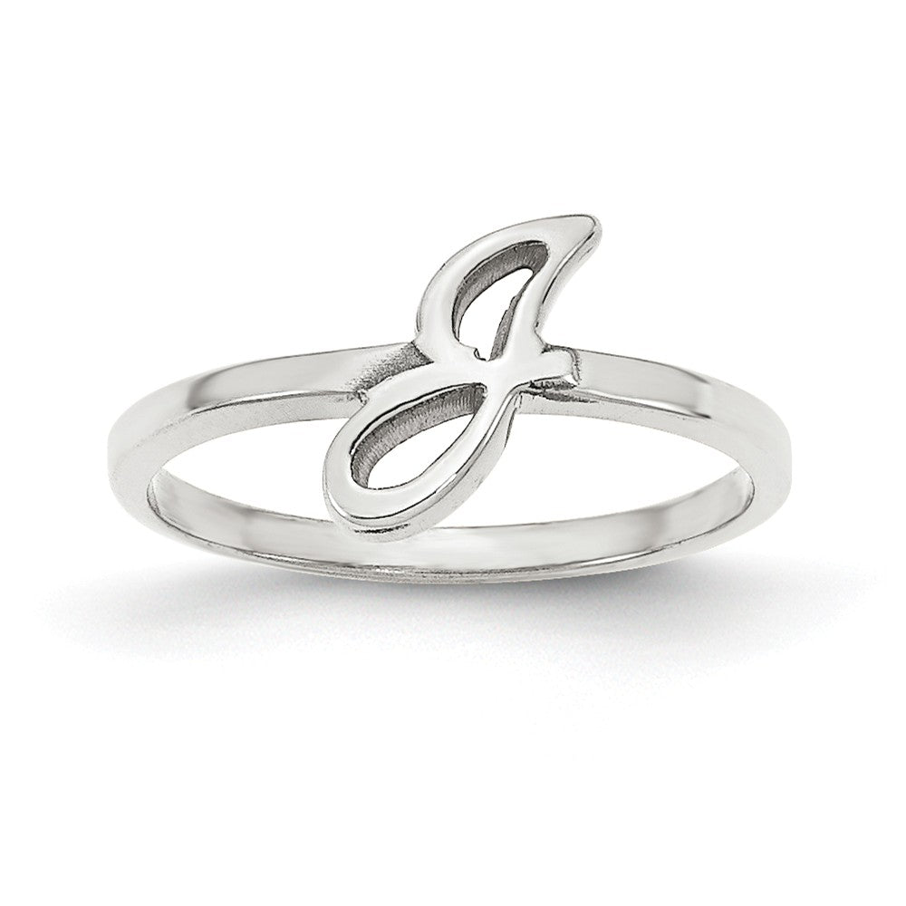 10k White Gold Laser Polished Initial Script or Block Font Ring, Size: 7