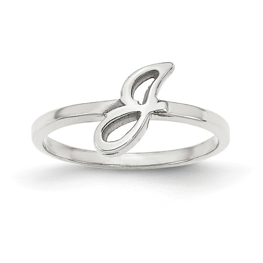 10k White Gold Laser Polished Initial Script or Block Font Ring, Size: 7