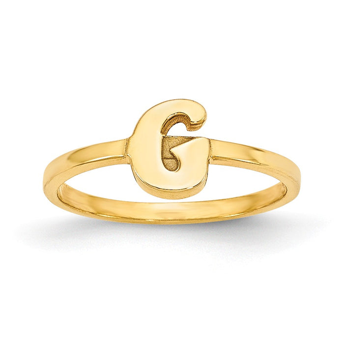10k Yellow Gold Laser Polished Initial Script or Block Font Ring, Size: 7