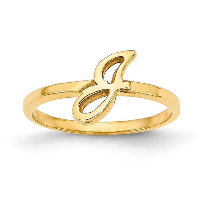 10k Yellow Gold Laser Polished Initial Script or Block Font Ring, Size: 7