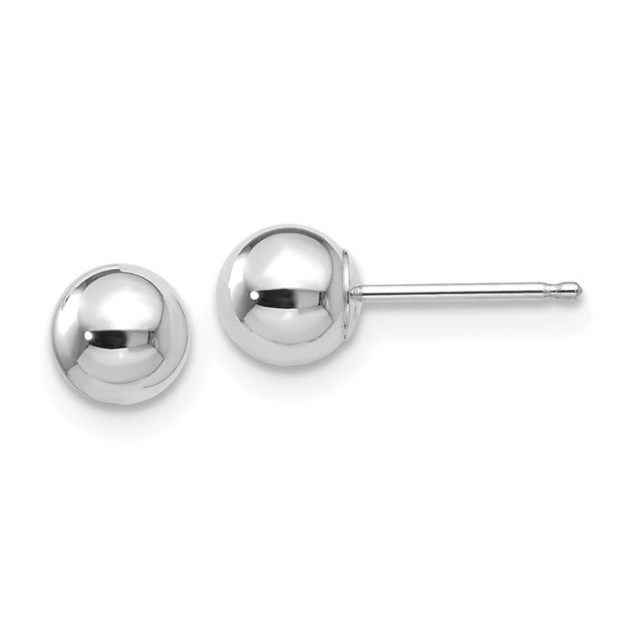 Million Charms 10k White Gold Polished 5mm Ball Post Earrings, 5mm x 5mm