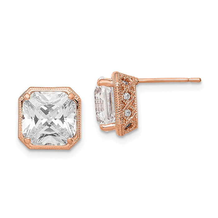 10K Tiara Collection Rose Gold Polished Cubic Zirconia ( CZ ) Post Earrings, 9.34mm x 9.34mm