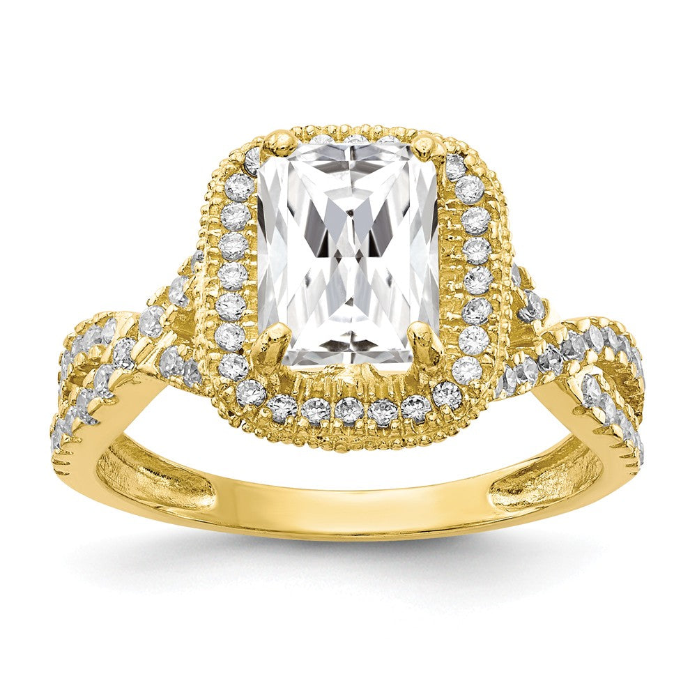 10k Yellow Gold Tiara Collection Polished CZ Ring, Size: 7