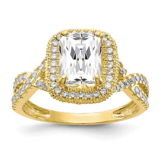 10k Yellow Gold Tiara Collection Polished CZ Ring, Size: 7