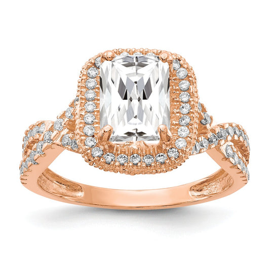 10K Tiara Collection Rose Gold Polished CZ Ring, Size: 7
