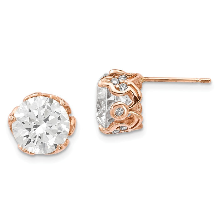 10K Tiara Collection Rose Gold Polished Cubic Zirconia ( CZ ) Post Earrings, 8.83mm x 8.79mm
