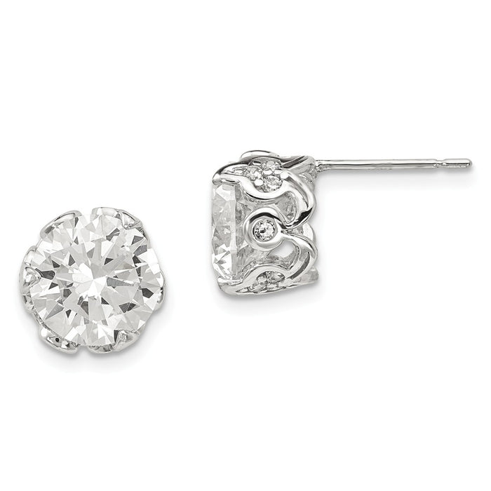 10K Tiara Collection White Gold Polished Cubic Zirconia ( CZ ) Post Earrings, 8.83mm x 8.79mm