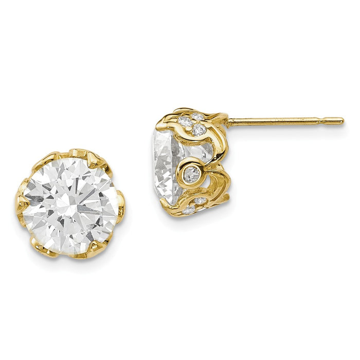 10k Yellow Gold Tiara Collection Polished Cubic Zirconia ( CZ ) Post Earrings, 8.83mm x 8.79mm