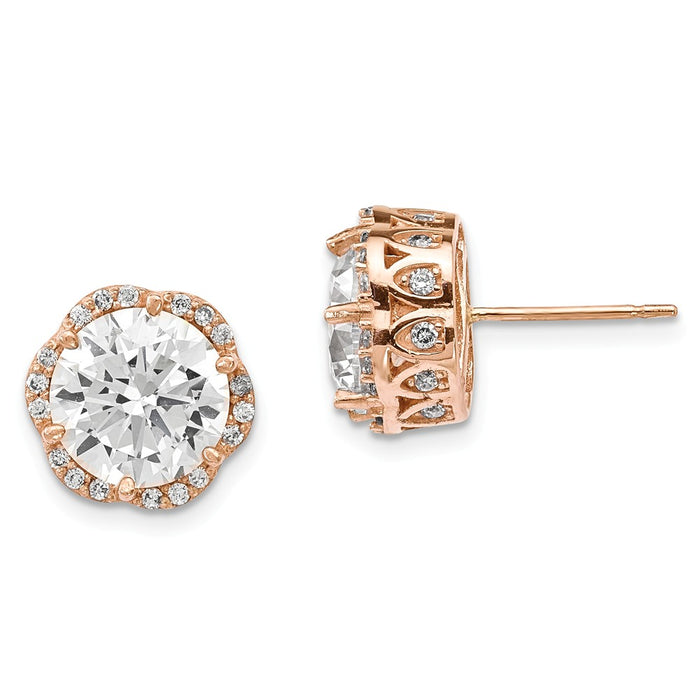 10K Tiara Collection Rose Gold Polished Cubic Zirconia ( CZ ) Post Earrings, 10.33mm x 9.67mm