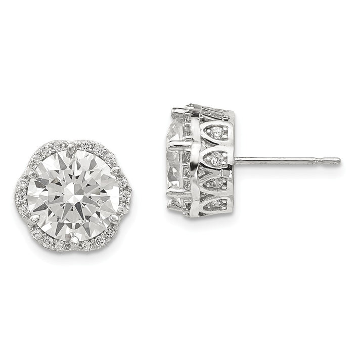 10K Tiara Collection White Gold Polished Cubic Zirconia ( CZ ) Post Earrings, 10.33mm x 9.67mm