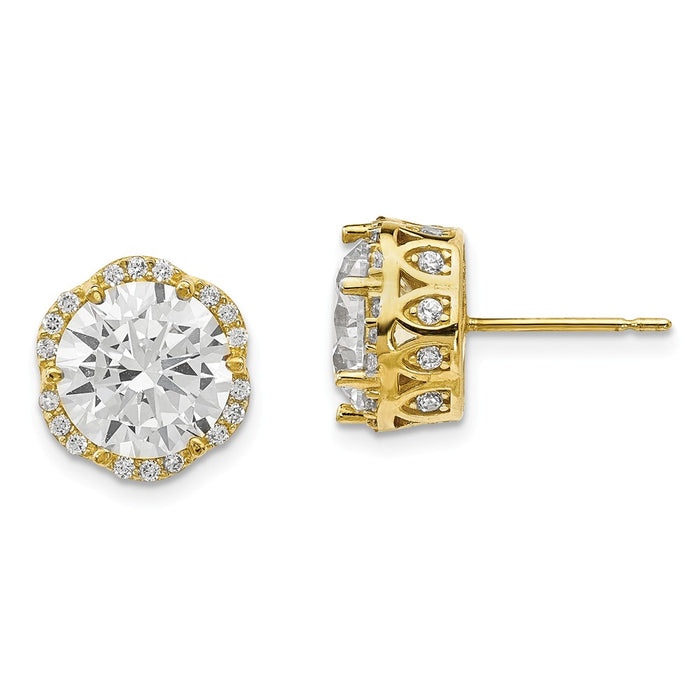 10k Yellow Gold Tiara Collection Polished Cubic Zirconia ( CZ ) Post Earrings, 10.33mm x 9.67mm