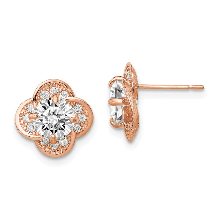 10K Tiara Collection Rose Gold Polished Cubic Zirconia ( CZ ) Post Earrings, 11.06mm x 11.03mm