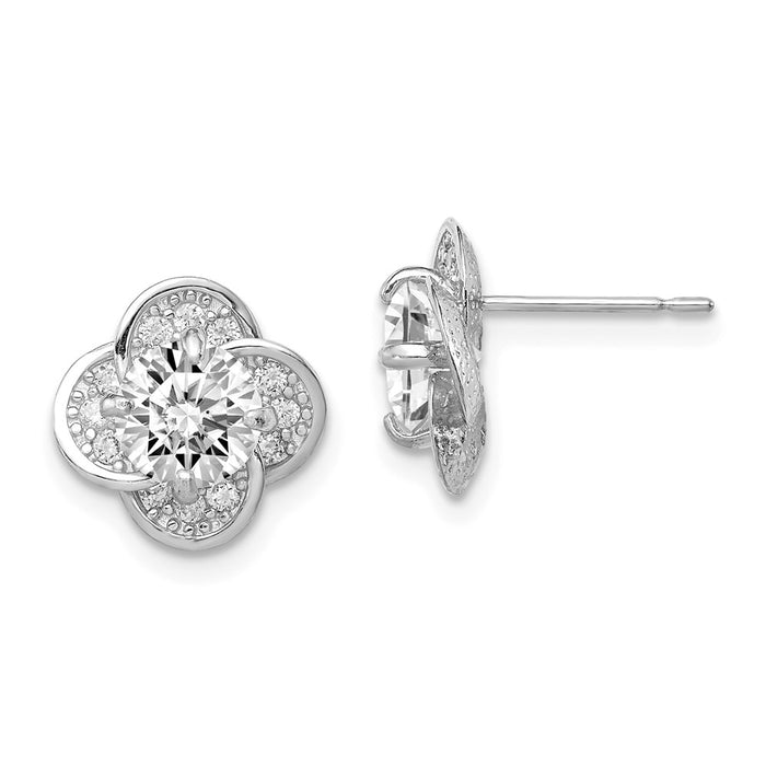 10K Tiara Collection White Gold Polished Cubic Zirconia ( CZ ) Post Earrings, 11.06mm x 11.03mm