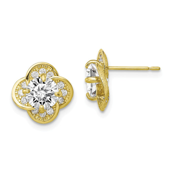10k Yellow Gold Tiara Collection Polished Cubic Zirconia ( CZ ) Post Earrings, 11.06mm x 11.03mm