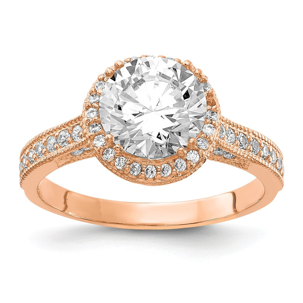 10K Tiara Collection Rose Gold Polished CZ Ring, Size: 7