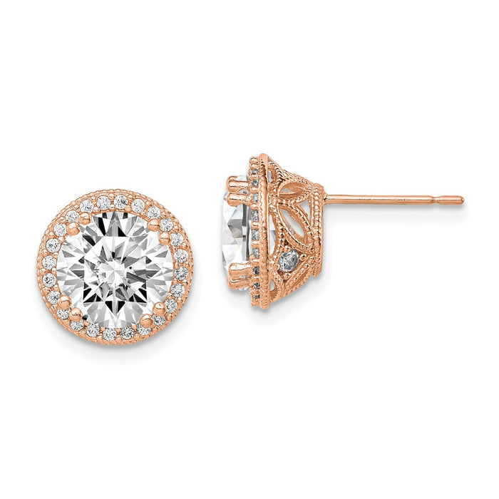 10K Tiara Collection Rose Gold Polished Cubic Zirconia ( CZ ) Post Earrings, 10.8mm x 10.8mm