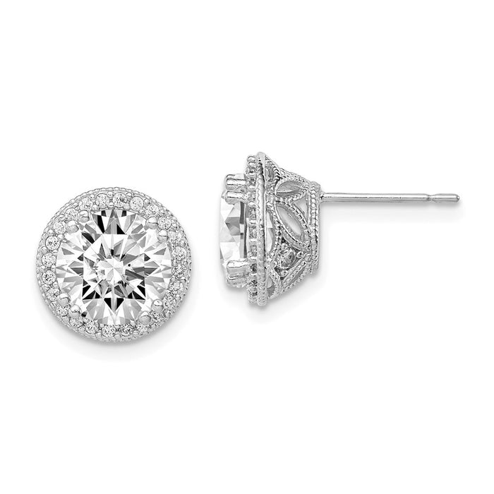 10K Tiara Collection White Gold Polished Cubic Zirconia ( CZ ) Post Earrings, 10.8mm x 10.8mm