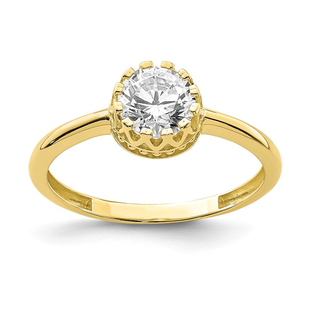 10k Yellow Gold Tiara Collection Polished CZ Ring, Size: 7