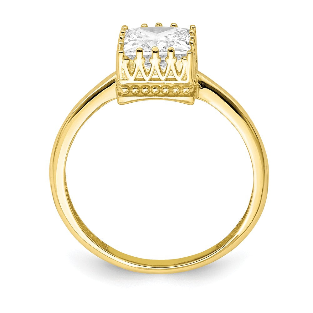 10k Yellow Gold Tiara Collection Polished Square CZ Ring, Size: 7