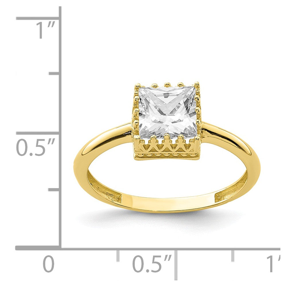 10k Yellow Gold Tiara Collection Polished Square CZ Ring, Size: 7