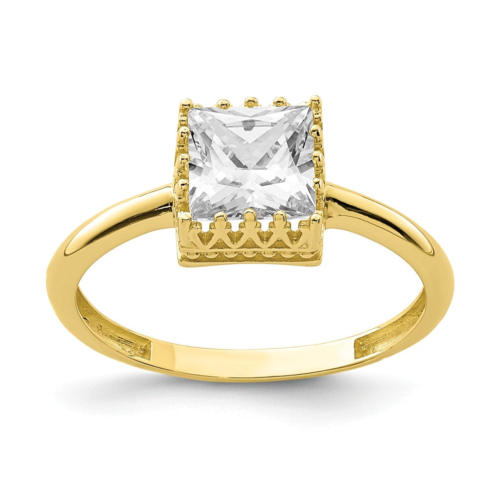 10k Yellow Gold Tiara Collection Polished Square CZ Ring, Size: 7