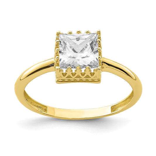 10k Yellow Gold Tiara Collection Polished Square CZ Ring, Size: 7