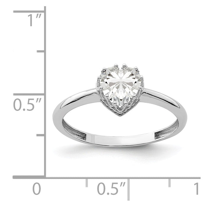 10k Tiara Collection White Gold Polished Heart CZ Ring, Size: 7