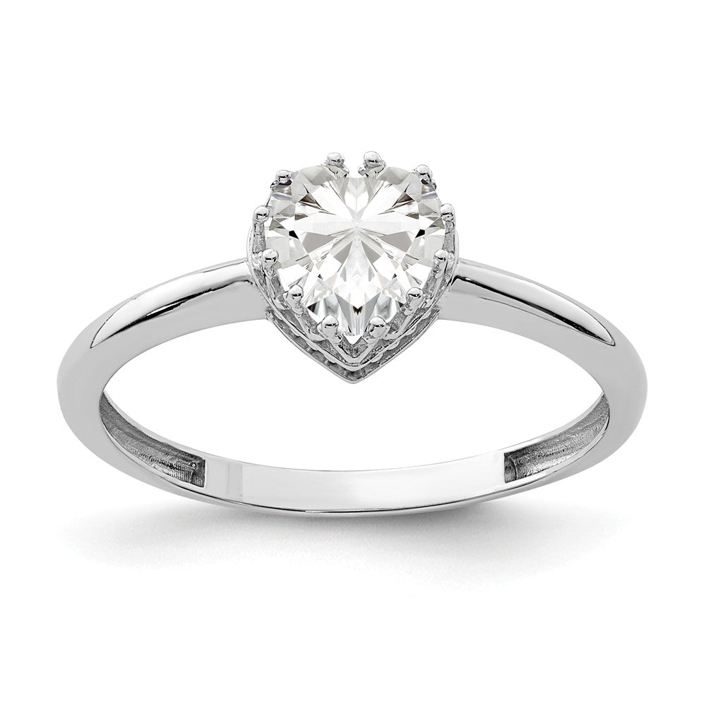 10k Tiara Collection White Gold Polished Heart CZ Ring, Size: 7