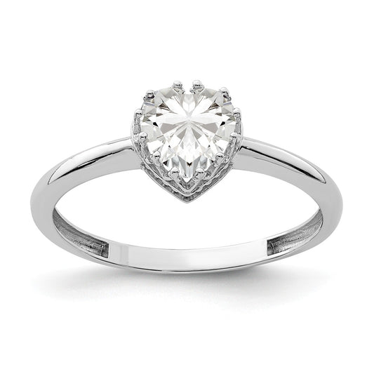 10k Tiara Collection White Gold Polished Heart CZ Ring, Size: 7