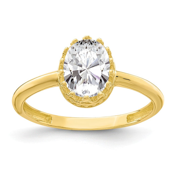 10k Yellow Gold Tiara Collection Polished Oval CZ Ring, Size: 7
