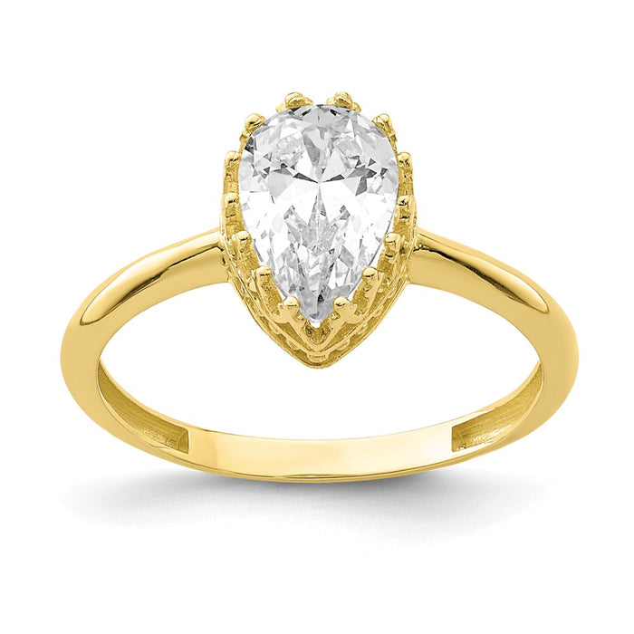 10k Yellow Gold Tiara Collection Polished Pear CZ Ring, Size: 7