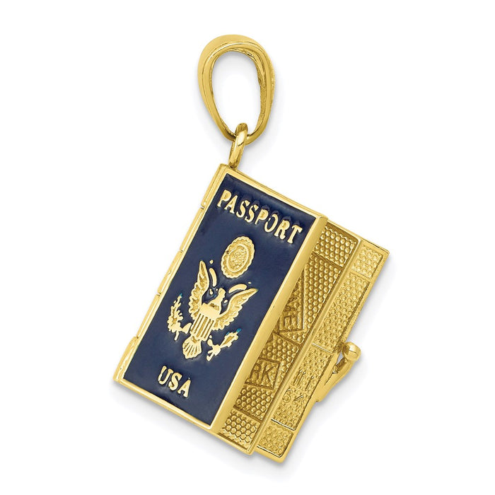 Million Charms 10K Yellow Gold Themed Enamel 3-D Passport Pendant