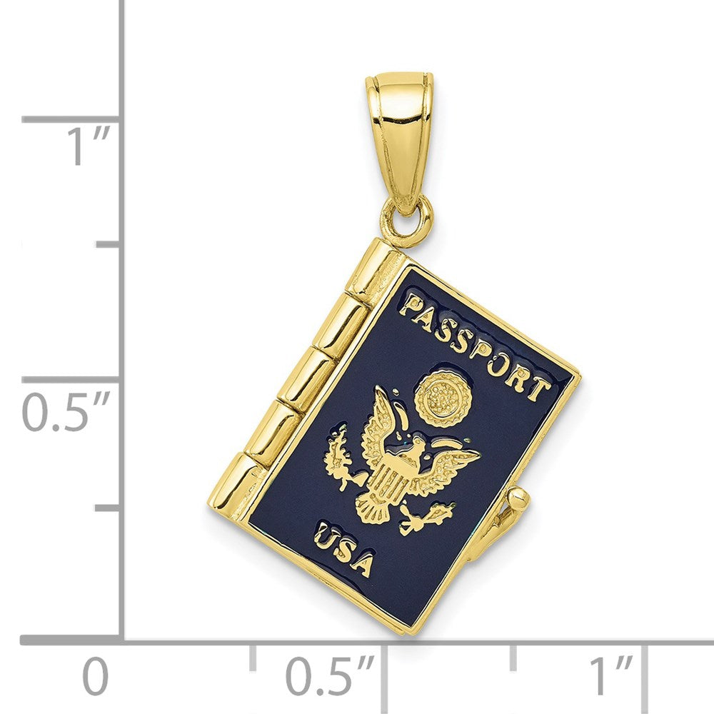 Million Charms 10K Yellow Gold Themed Enamel 3-D Passport Pendant