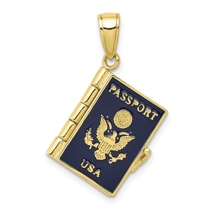 Million Charms 10K Yellow Gold Themed Enamel 3-D Passport Pendant