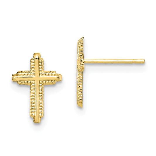 Million Charms 10k Yellow Gold Yellow Gold Polished Cross Post Earrings, 10mm x 7mm