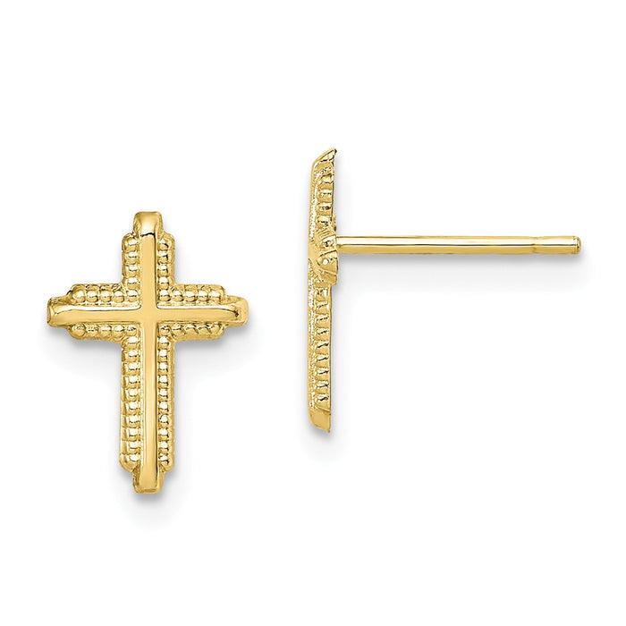 Million Charms 10k Yellow Gold Yellow Gold Polished Cross Post Earrings, 10mm x 7mm