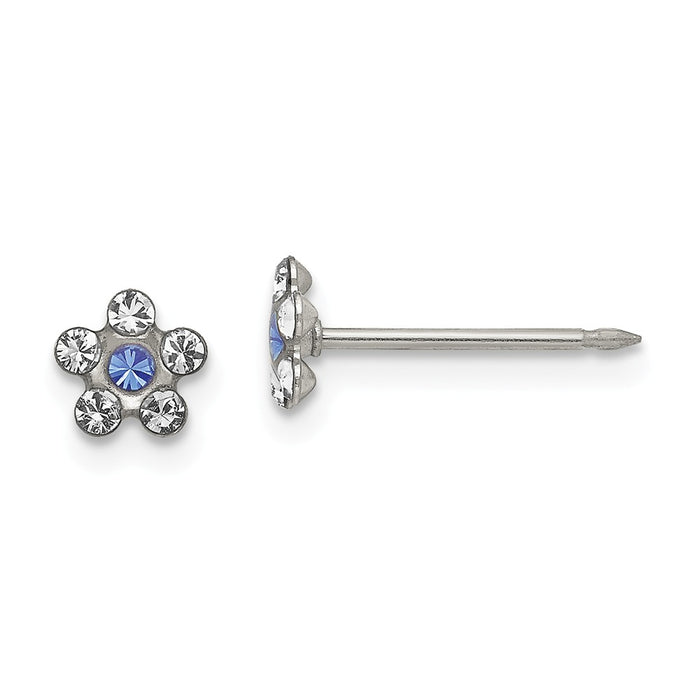 Inverness Stainless Steel Clear/Blue Crystal Post Earrings, 5mm x 5mm